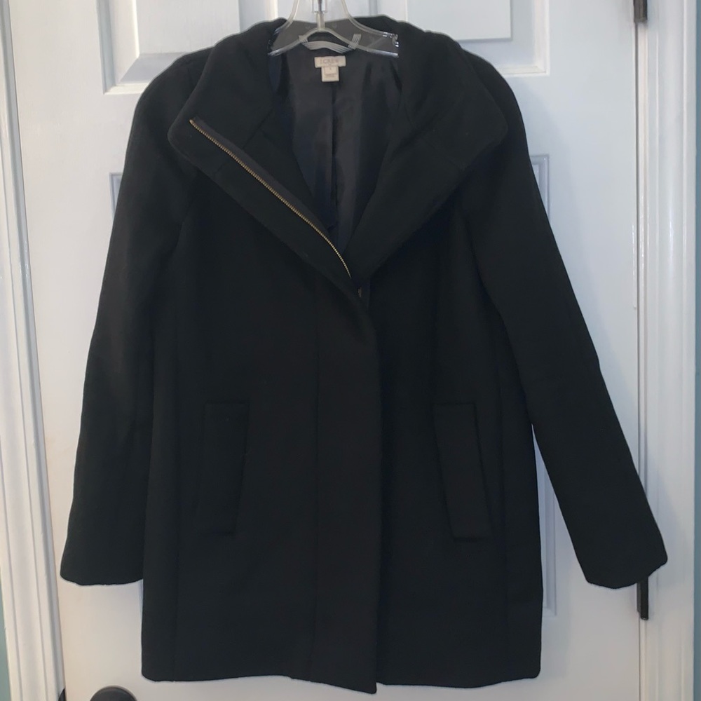 J. Crew Black Button Neck City Cocoon Wool Coat